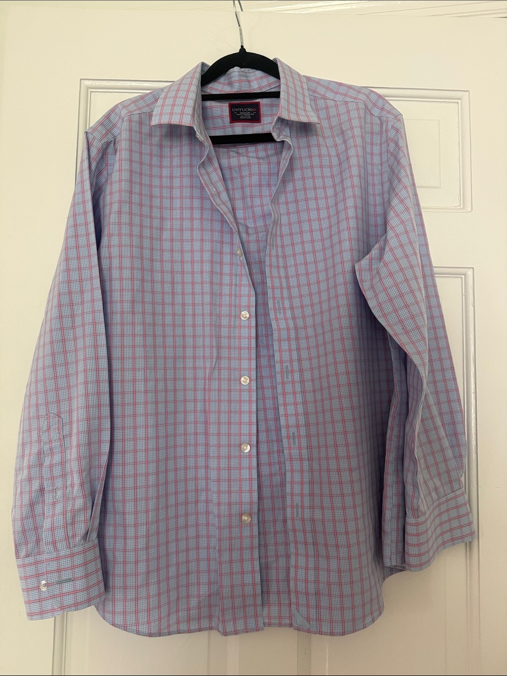 UNTUCKit Light Blue Shirt with Pink Windowpane Check